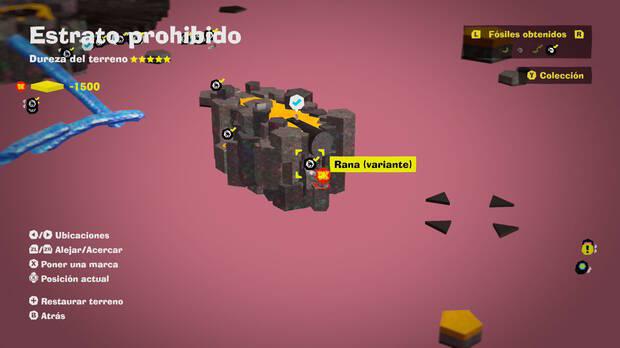 Donkey Kong Bananza - Localización en el mapa del fósil Rana (variante) 20 en Estrato prohibido