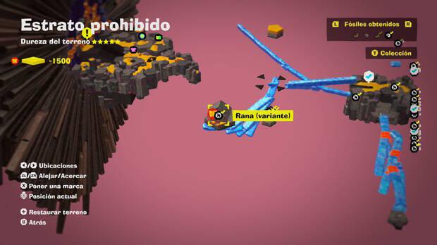 Donkey Kong Bananza - Localización en el mapa del fósil Rana (variante) 24 en Estrato prohibido