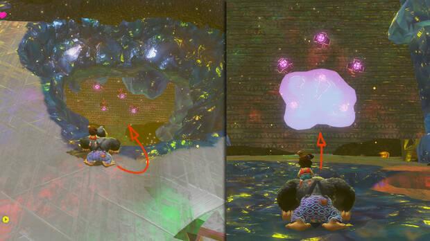 Donkey Kong Bananza - Ubicación del fósil DK de 8 bits en Centro del planeta