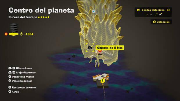 Donkey Kong Bananza - Localización en el mapa del fósil Objetos de 8 bits 05 en Centro del planeta