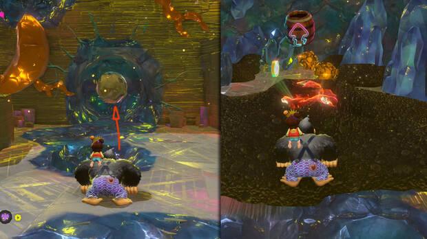 Donkey Kong Bananza - Ubicación del fósil Objetos de 8 bits 06 en Centro del planeta