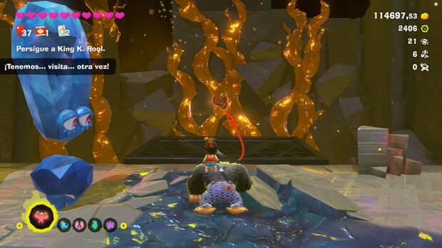 Donkey Kong Bananza - Ubicación del fósil Objetos de 8 bits 07 en Centro del planeta