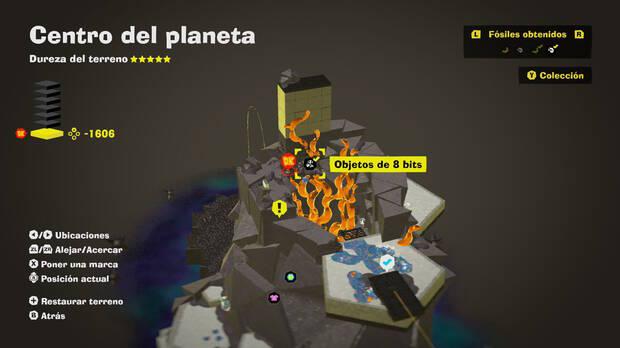 Donkey Kong Bananza - Localización en el mapa del fósil Objetos de 8 bits 07 en Centro del planeta