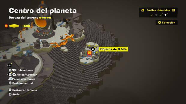 Donkey Kong Bananza - Localización en el mapa del fósil objetos de 8 bits 01 en Centro del planeta