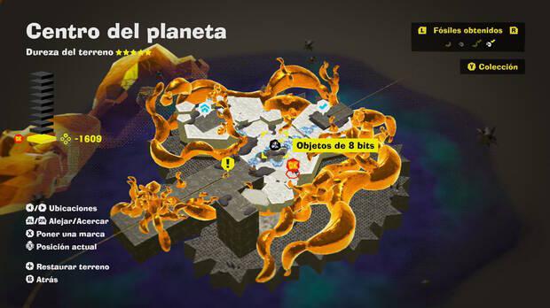 Donkey Kong Bananza - Localización en el mapa del fósil Objetos de 8 bits 10 en Centro del planeta