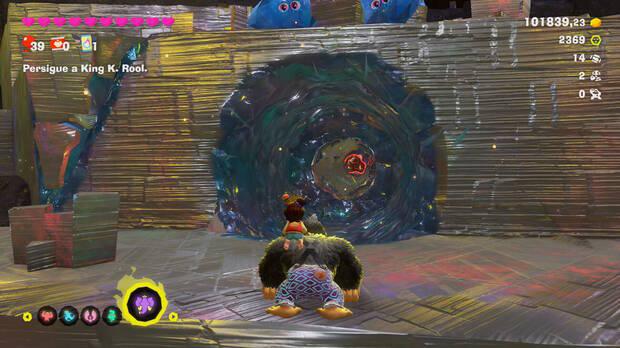 Donkey Kong Bananza - Ubicación del fósil Objetos de 8 bits 03 en Centro del planeta