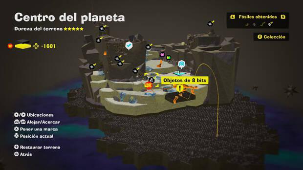 Donkey Kong Bananza - Localización en el mapa del fósil Objetos de 8 bits 03 en Centro del planeta