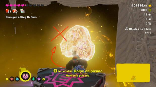 Donkey Kong Bananza - Ubicación del fósil Objetos de 8 bits 05 en Centro del planeta