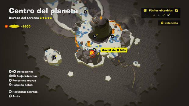 Donkey Kong Bananza - Localización en el mapa del fósil Barril de 8 bits 05 en Centro del planeta