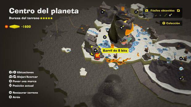 Donkey Kong Bananza - Localización en el mapa del fósil Barril de 8 bits 06 en Centro del planeta