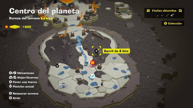 Donkey Kong Bananza - Localización en el mapa del fósil barril de 8 bits 01 en Centro del planeta