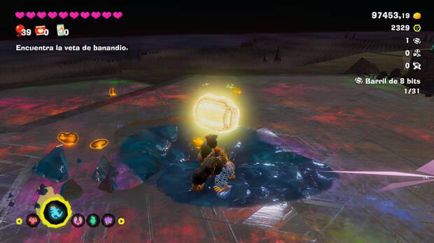 Donkey Kong Bananza - Ubicación del fósil Barril de 8 bits 02 en Centro del planeta