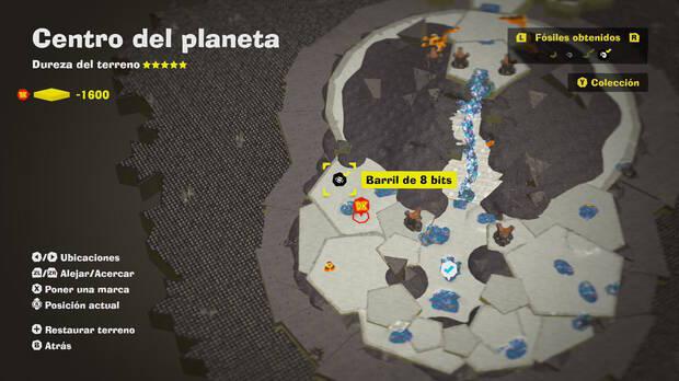 Donkey Kong Bananza - Localización en el mapa del fósil Barril de 8 bits 02 en Centro del planeta