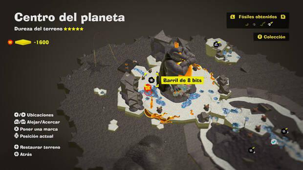 Donkey Kong Bananza - Localización en el mapa del fósil Barril de 8 bits 03 en Centro del planeta