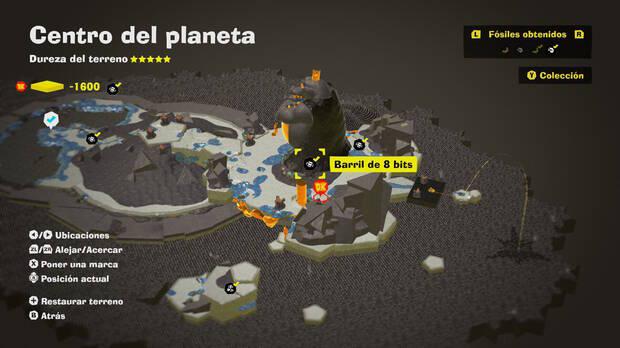 Donkey Kong Bananza - Localización en el mapa del fósil Barril de 8 bits 04 en Centro del planeta