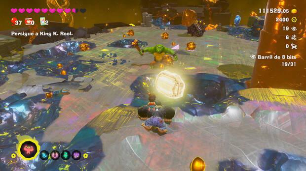 Donkey Kong Bananza - Ubicación del fósil Barril de 8 bits 19 en Centro del planeta