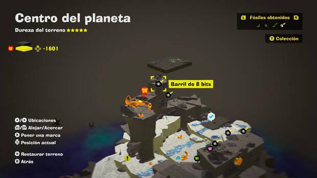 Donkey Kong Bananza - Localización en el mapa del fósil Barril de 8 bits 11 en Centro del planeta