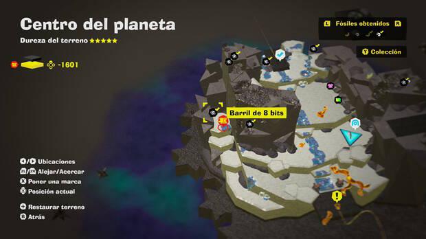 Donkey Kong Bananza - Localización en el mapa del fósil Barril de 8 bits 13 en Centro del planeta