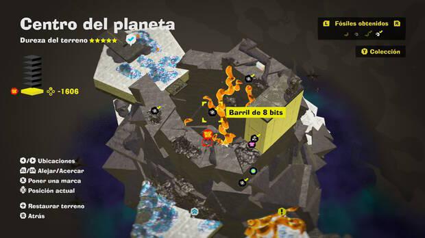 Donkey Kong Bananza - Localización en el mapa del fósil Barril de 8 bits 25 en Centro del planeta