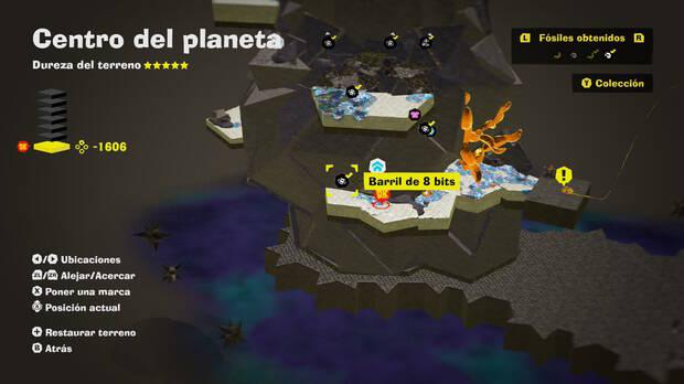 Donkey Kong Bananza - Localización en el mapa del fósil Barril de 8 bits 26 en Centro del planeta