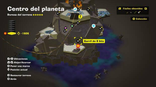 Donkey Kong Bananza - Localización en el mapa del fósil Barril de 8 bits 27 en Centro del planeta