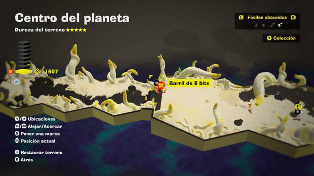 Donkey Kong Bananza - Localización en el mapa del fósil Barril de 8 bits 28 en Centro del planeta