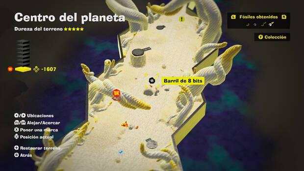 Donkey Kong Bananza - Localización en el mapa del fósil Barril de 8 bits 29 en Centro del planeta
