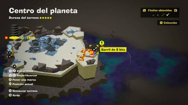 Donkey Kong Bananza - Localización en el mapa del fósil Barril de 8 bits 21 en Centro del planeta