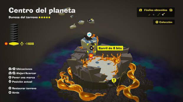 Donkey Kong Bananza - Localización en el mapa del fósil Barril de 8 bits 30 en Centro del planeta