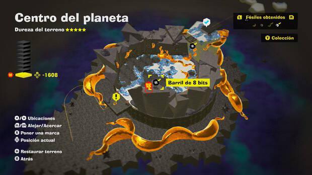 Donkey Kong Bananza - Localización en el mapa del fósil Barril de 8 bits 31 en Centro del planeta