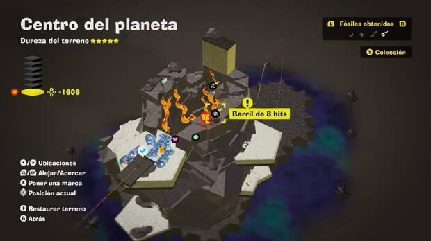 Donkey Kong Bananza - Localización en el mapa del fósil Barril de 8 bits 22 en Centro del planeta