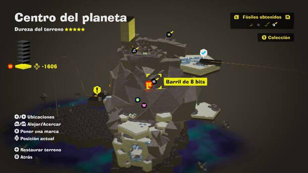 Donkey Kong Bananza - Localización en el mapa del fósil Barril de 8 bits 23 en Centro del planeta