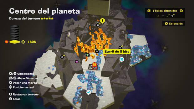 Donkey Kong Bananza - Localización en el mapa del fósil Barril de 8 bits 24 en Centro del planeta