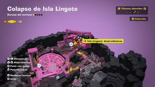 Donkey Kong Bananza - Localización en el mapa del plátano 18 en Colapso de Isla Lingote