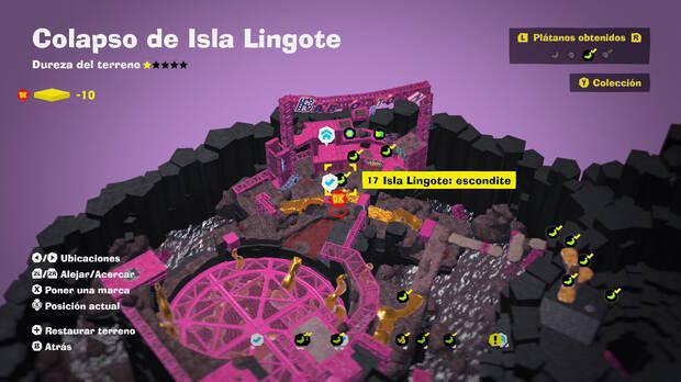 Donkey Kong Bananza - Localización en el mapa del plátano 17 en Colapso de Isla Lingote