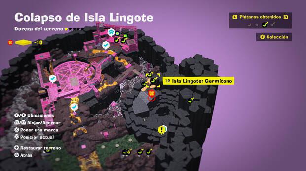 Donkey Kong Bananza - Localización en el mapa del plátano 12 en Colapso de Isla Lingote