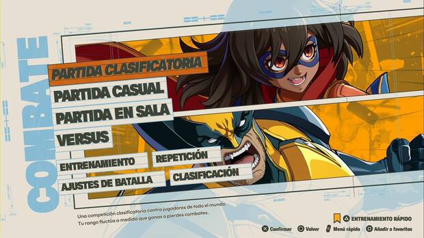 Marvel Tokon Fighting Souls - Modos de juego; men� principal del modo Combate