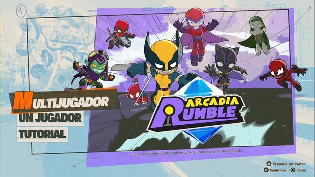 Marvel Tokon Fighting Souls - Modos de juego; men� principal del modo Arcadia Rumble