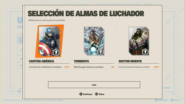 Marvel Tokon Fighting Souls - Modos de juego; men� de selecci�n de Almas de Luchador
