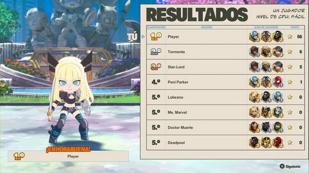 Marvel Tokon Fighting Souls - Modos de juego; pantalla de resultados de Arcadia Rumble