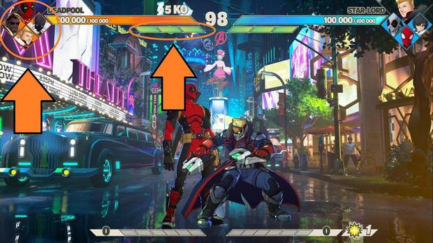Marvel Tokon Fighting Souls - Crossover Reflect y Perfect Reflect, ubicaci�n en la interfaz de combate de los indicadores de disponibilidad de assist y barra de assist