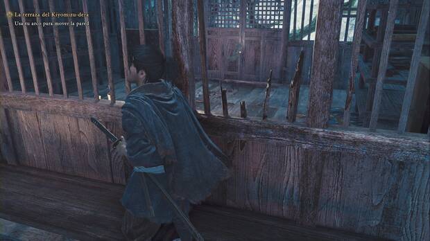 Onimusha: Way of the Sword - La terraza del Kiyomizu-dera; hueco entre los barrotes de la casa del Sal�n del Refugio Oni por donde se puede disparar una flecha