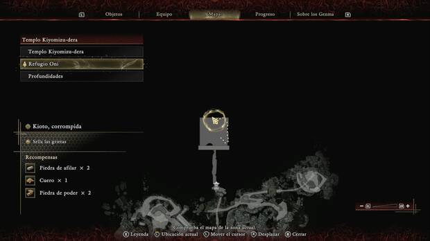 Onimusha: Way of the Sword - Kioto, crrompida; ubicaci�n del glifo oni del refugio oni de la zona del combate con el jefe