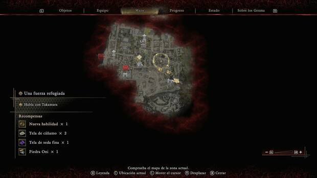 Onimusha: Way of the Sword - Una fuerza refugiada; mapa del Este de Kioto liberado