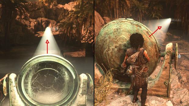 Resonance: A Plague Tale Legacy - Puzle de la puerta de la montaña - Llevar el haz de luz hacia la puerta cerrada