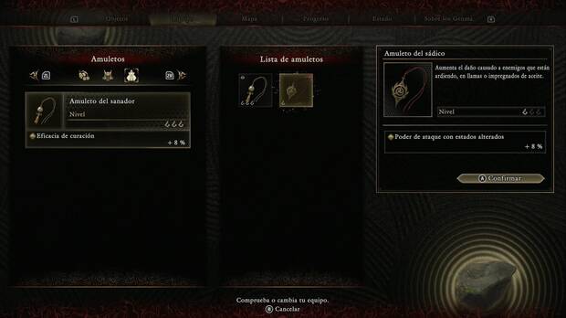Onimusha: Way of the Sword - Amuletos: amuleto del sádico en el menú de equipo