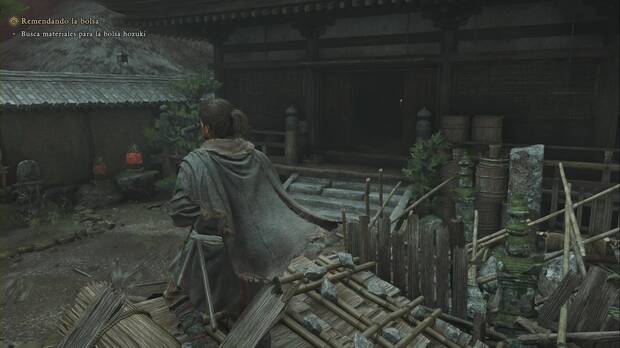 Onimusha: Way of the Sword - Remendando la bolsa; edificio donde est�n los materiales para mejorar la bolsa hozuki