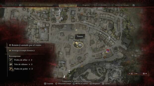 Onimusha: Way of the Sword - Kennin-ji azotado por el viento; ubicaci�n del acceso al tesoro del centro de los campos