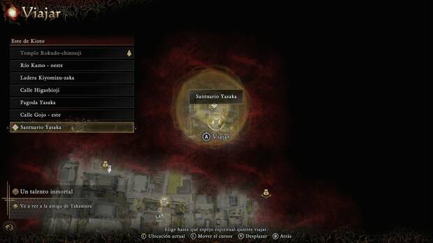 Onimusha: Way of the Sword - Un talento inmortal; ubicación del espejo espiritual Santuaro Yasaka en la zona más al norte del mapa del Este de Kioto