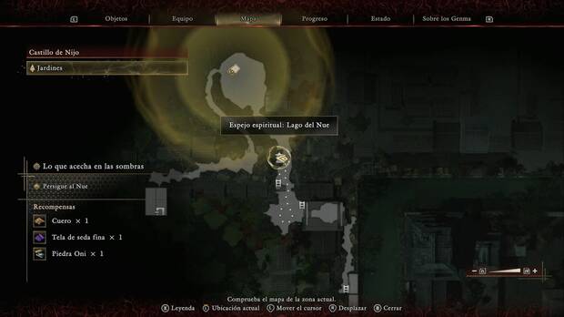 Onimusha: Way of the Sword - Lo que acecha en las sombras; ubicaci�n del espejo Lago del Nue en la zona norte-noroeste del Castillo de Nijo